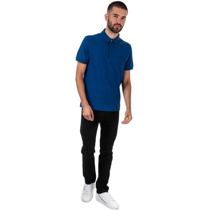 Mens Lacoste Regular Fit Paris Stretch Cotton Pique Polo Shirt  Blue. <BR><BR>- Signature design. <BR>- Unicolour stretch cotton piqué.<BR>- Regular Fit.<BR>- Ribbed collar and armbands.<BR>- 2-button placket.<BR>- Embroidered tone-on-tone crocodile on chest.<BR>- Cotton 94%  Elastane 6%  Machine washable.<BR>- Ref: PH552200X0U.