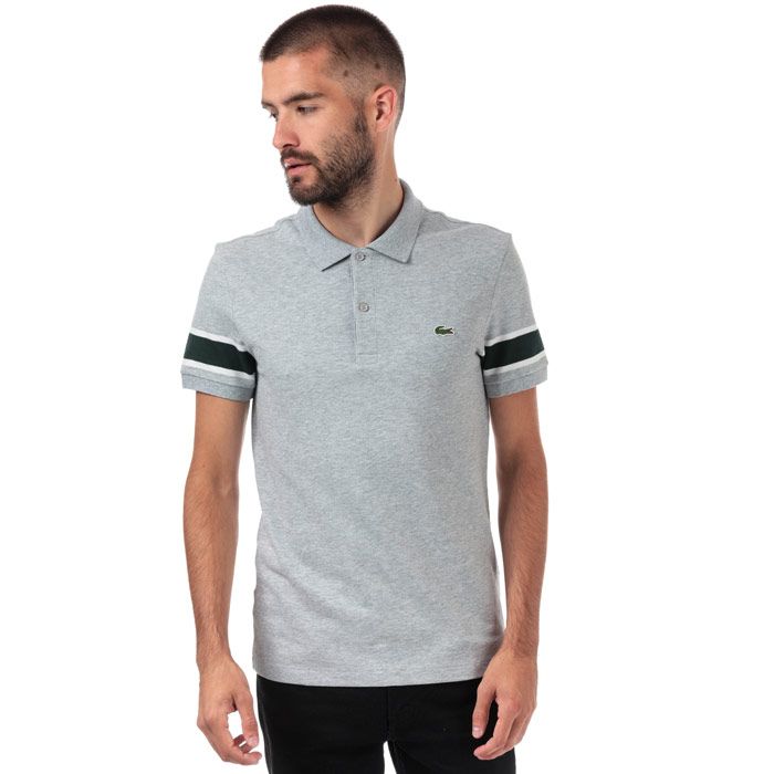 16 Mens Lacoste Slim Fit Striped Cotton Pique Polo Shirt  Grey. <BR><BR>- Stretch cotton mini pique. <BR>- Two-button buttoned polo collar.<BR>- Slim fit.<BR>- Ribbed finishes at sleeve ends. <BR>- Embroidered green crocodile branding on chest.  <BR>- Main fabric; Cotton 94%  Elastane 6%. Rib edge; Cotton 100%. Machine washable.<BR>- Ref: PH8794002A9.
