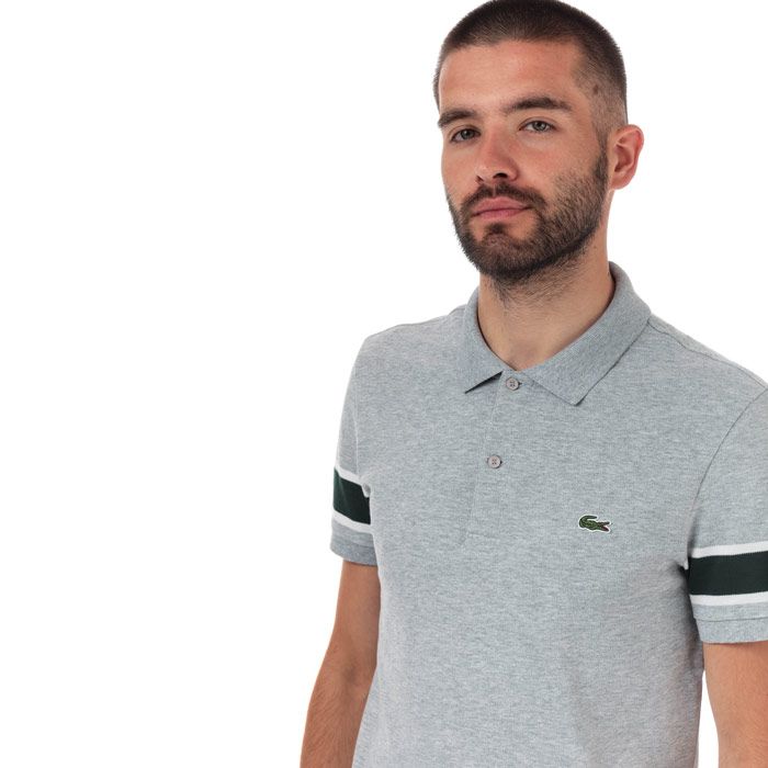 16 Mens Lacoste Slim Fit Striped Cotton Pique Polo Shirt  Grey. <BR><BR>- Stretch cotton mini pique. <BR>- Two-button buttoned polo collar.<BR>- Slim fit.<BR>- Ribbed finishes at sleeve ends. <BR>- Embroidered green crocodile branding on chest.  <BR>- Main fabric; Cotton 94%  Elastane 6%. Rib edge; Cotton 100%. Machine washable.<BR>- Ref: PH8794002A9.