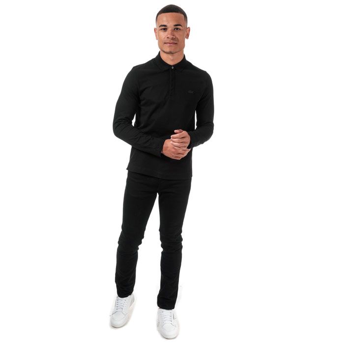 Mens Lacoste Regular Fit Paris Long Sleeve Stretch Cotton Pique Polo Shirt  Black. <BR><BR>- Signature design. <BR>- Unicolour stretch cotton piqué.<BR>- Regular Fit.<BR>- Ribbed collar and armbands.<BR>- Shirt collar with concealed button placket.<BR>- Embroidered tone-on-tone crocodile on chest.<BR>- Cotton 94%  Elastane 6%  Machine washable.<BR>- Ref: PH943500031.