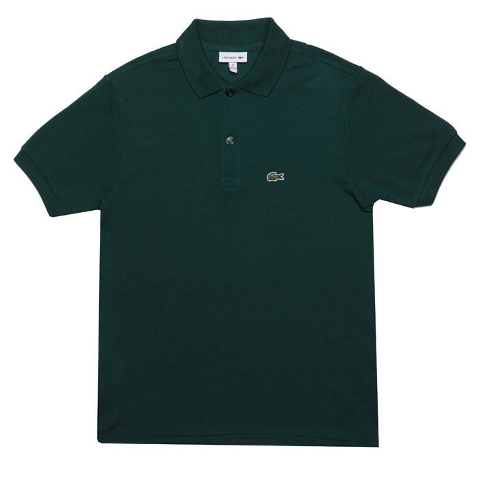 Junior Boys Lacoste Polo Shirt in Green.<BR><BR>- Two-ply cotton.<BR>- Two-button placket.<BR>- Ribbed cuffs & collar.<BR>- Embroidered Lacoste logo to chest.<BR>- 100% Cotton  Machine Washable.<BR>- Ref: PJ2909GFS