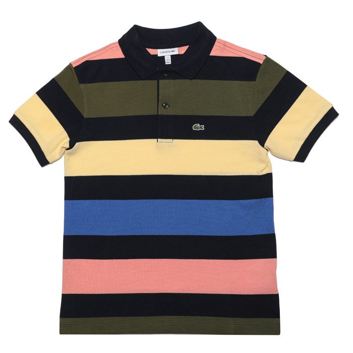 Junior Boys Lacoste Striped Polo Shirt<BR><BR>- Two-ply cotton.<BR>- Two-button placket.<BR>- Ribbed cuffs & collar.<BR>- Embroidered Lacoste logo to chest.<BR>- 100% Cotton  Machine Washable.<BR>- Ref: PJ4516QRN