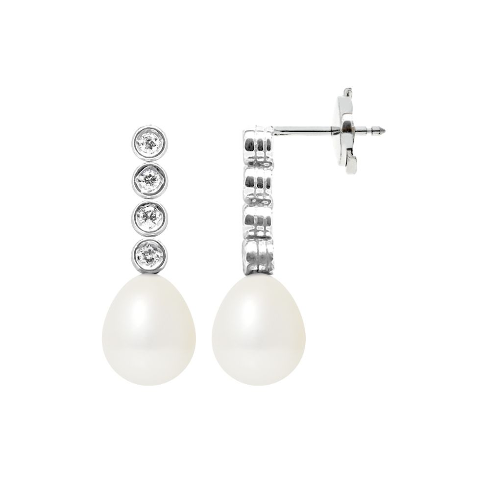 White Freshwater Pearls, Diamonds Dangling Earrings and white gold 750/1000