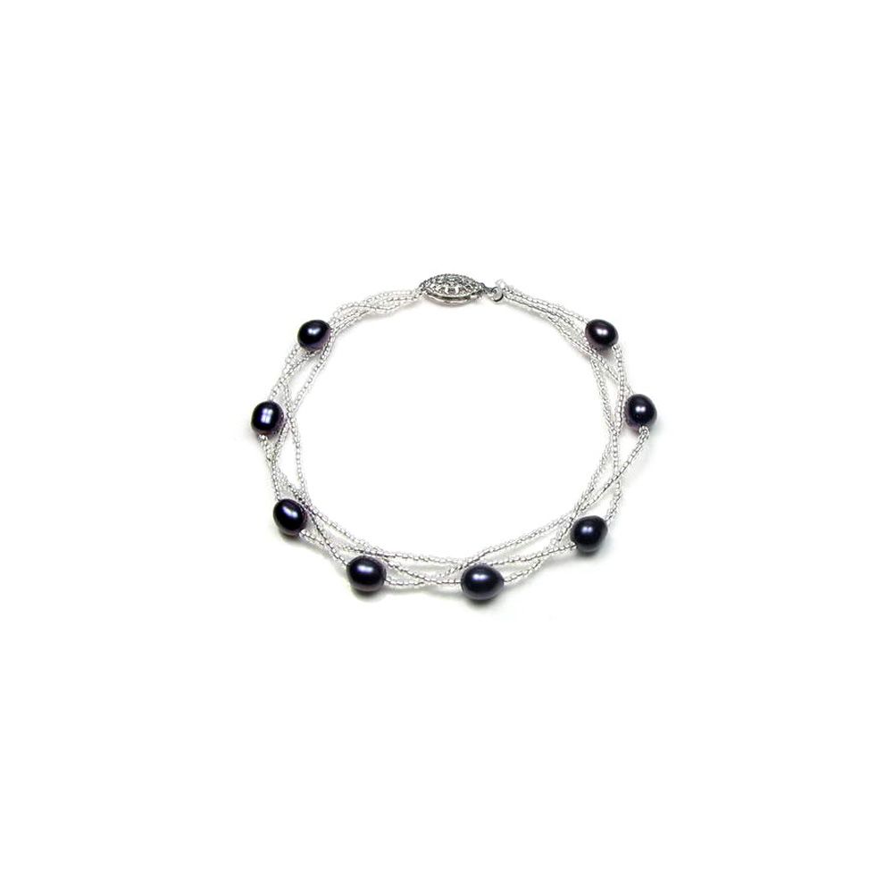 Black Freshwater Pearl Twisted Bracelet and 925 Silver