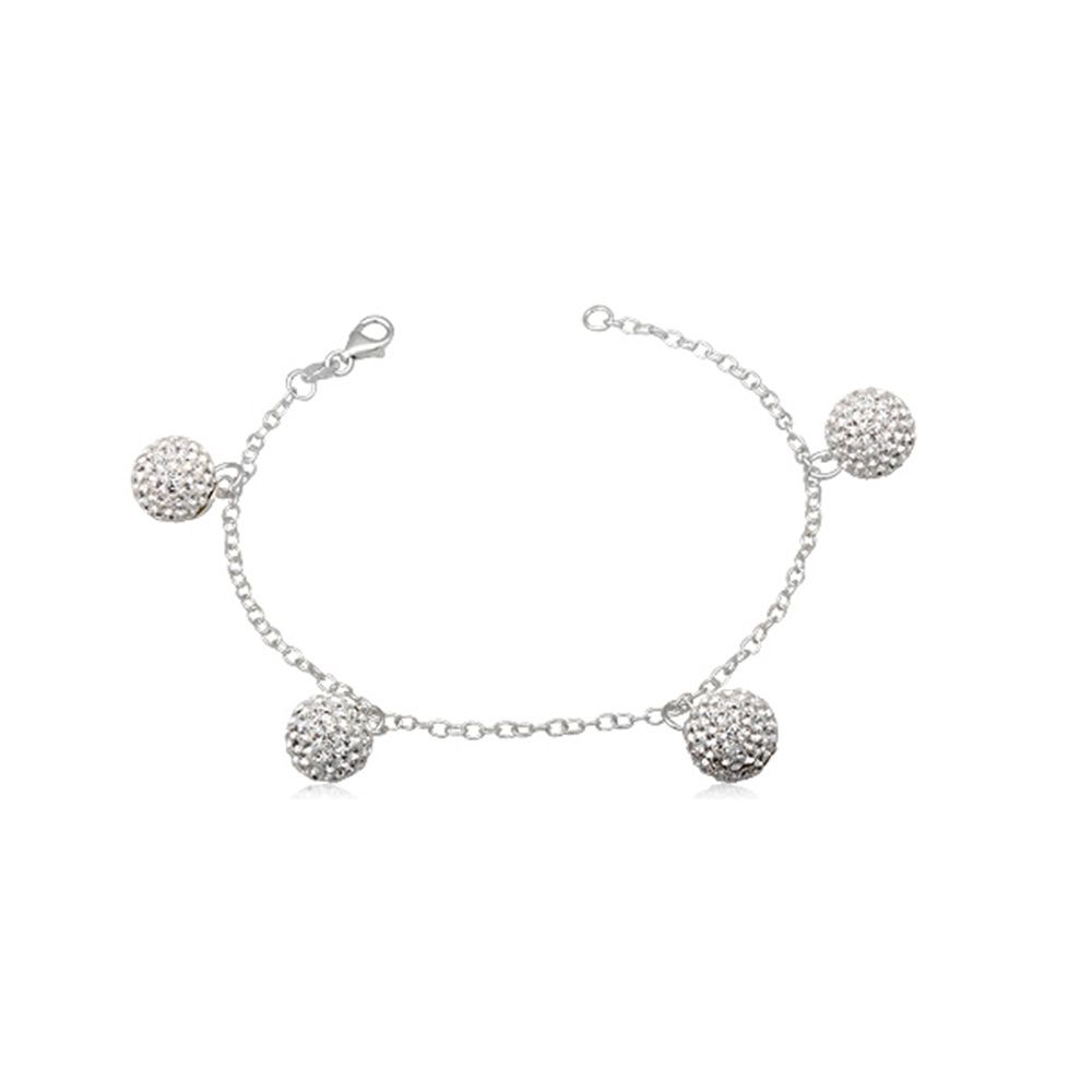 White Crystal Beads Bracelet and 925 Silver This 925 sterling silver bracelet is composed of 4 white crystal ball pendants. Balls are around 12 mm. The length is 18 cm / 7 in.