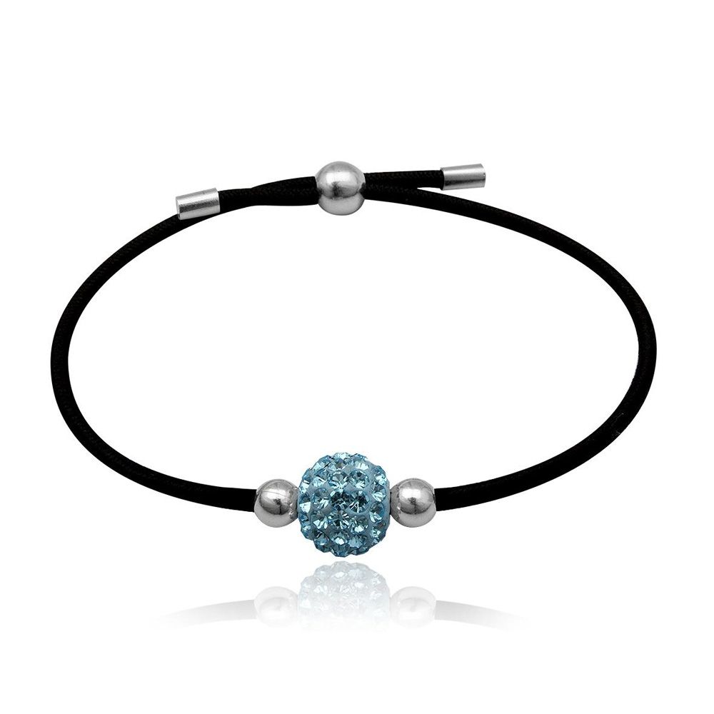 Black Stretchy Bracelet Blue Crystal Bead and 925 Silver