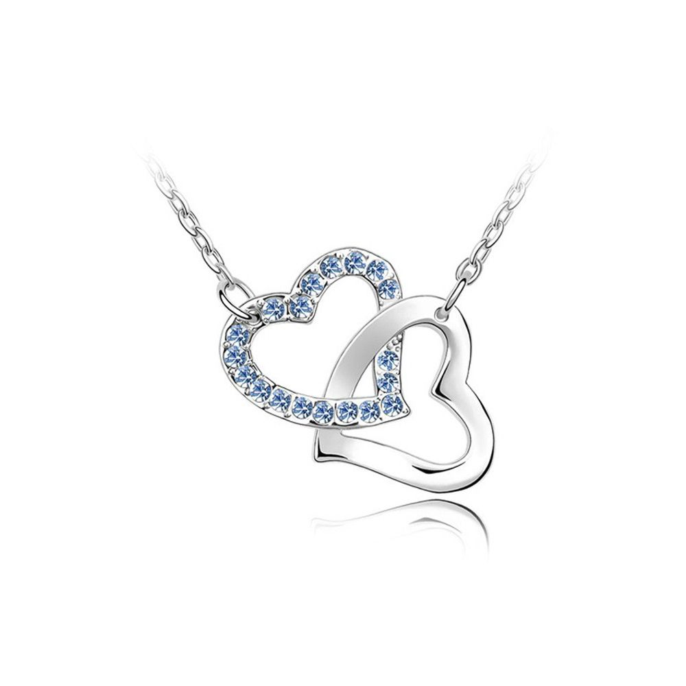 Swarovski - Double Heart Necklace made with a Blue crystal from ...