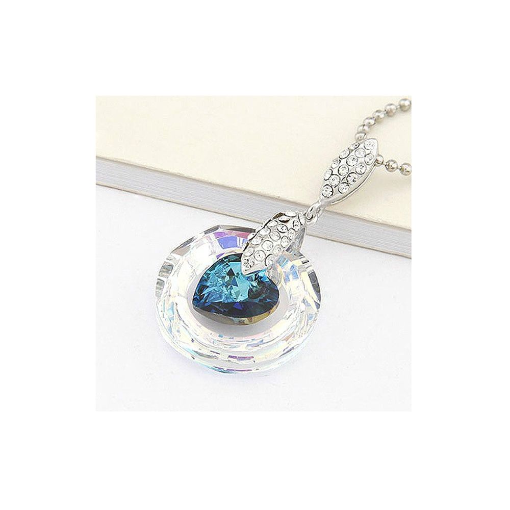 Swarovski - Heart Pendant made with White Swarovski Crystal and blue