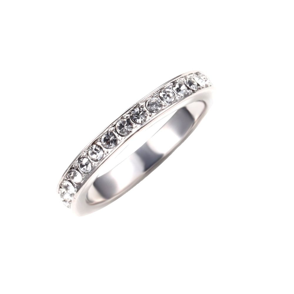 White Swarovski Crystal Elements Ring Alliance ring type, rank, set with white Swarovski Crystal Elements. Alloy frame high quality Rhodium plated for a perfect finish. Width: 3 mm You can overlay by choosing different colors for a unique look.