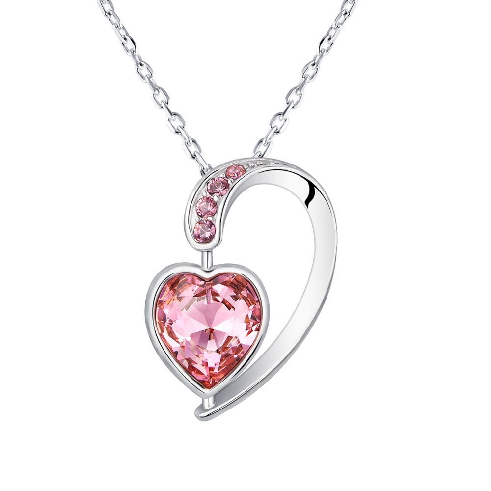 Swarovski - Pink Swarovski Crystal Elements and Rhodium Plated Heart Pendant