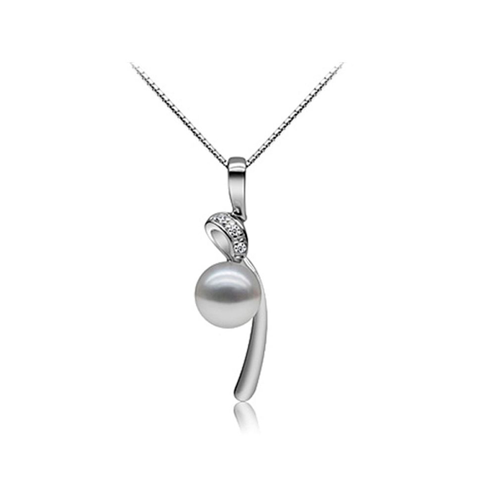 White Freshwater Pearl Pendant 925 Silver and Cubic Zirconia