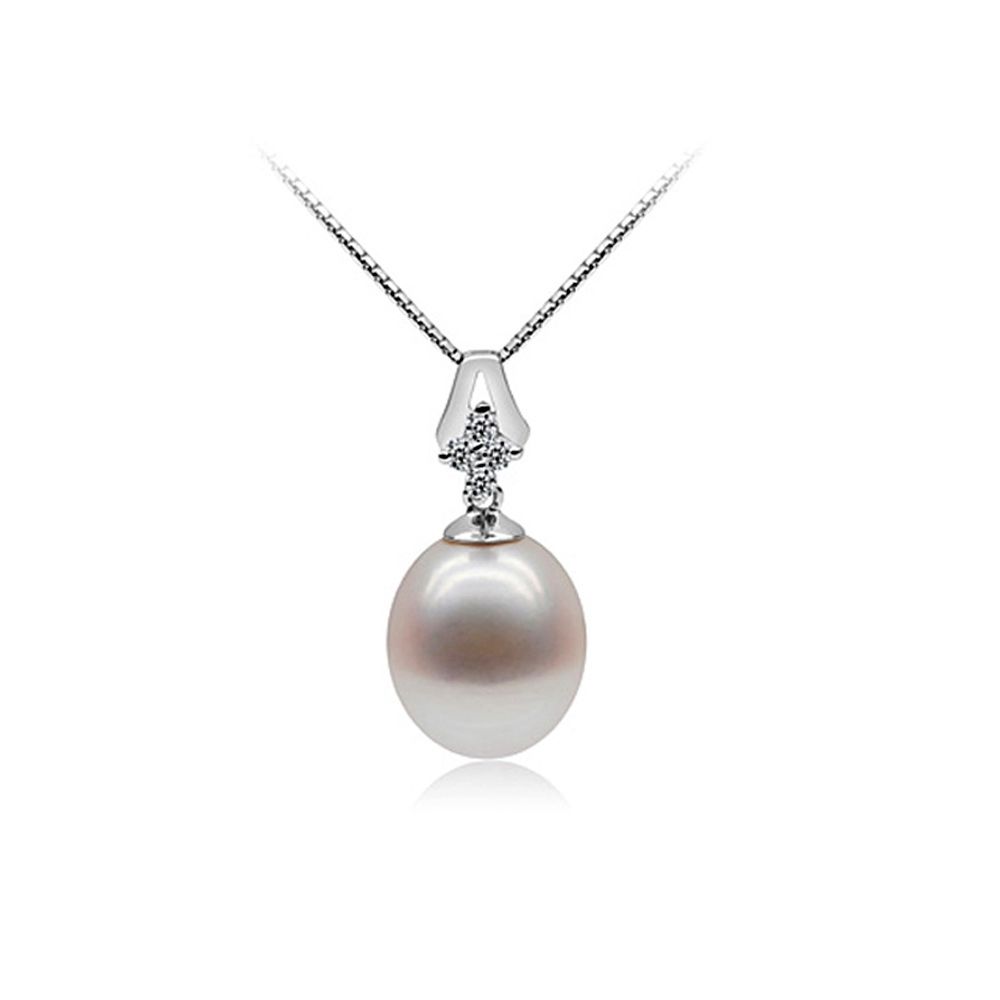 White Freshwater Pearl Pendant 925 Silver and Cubic Zirconia