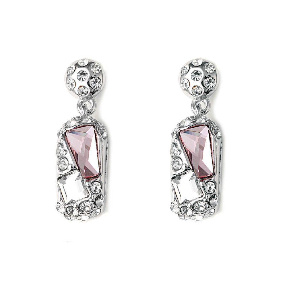 Swarovski - Pink Swarovski Crystal Elements Earrings and Rhodium Plated