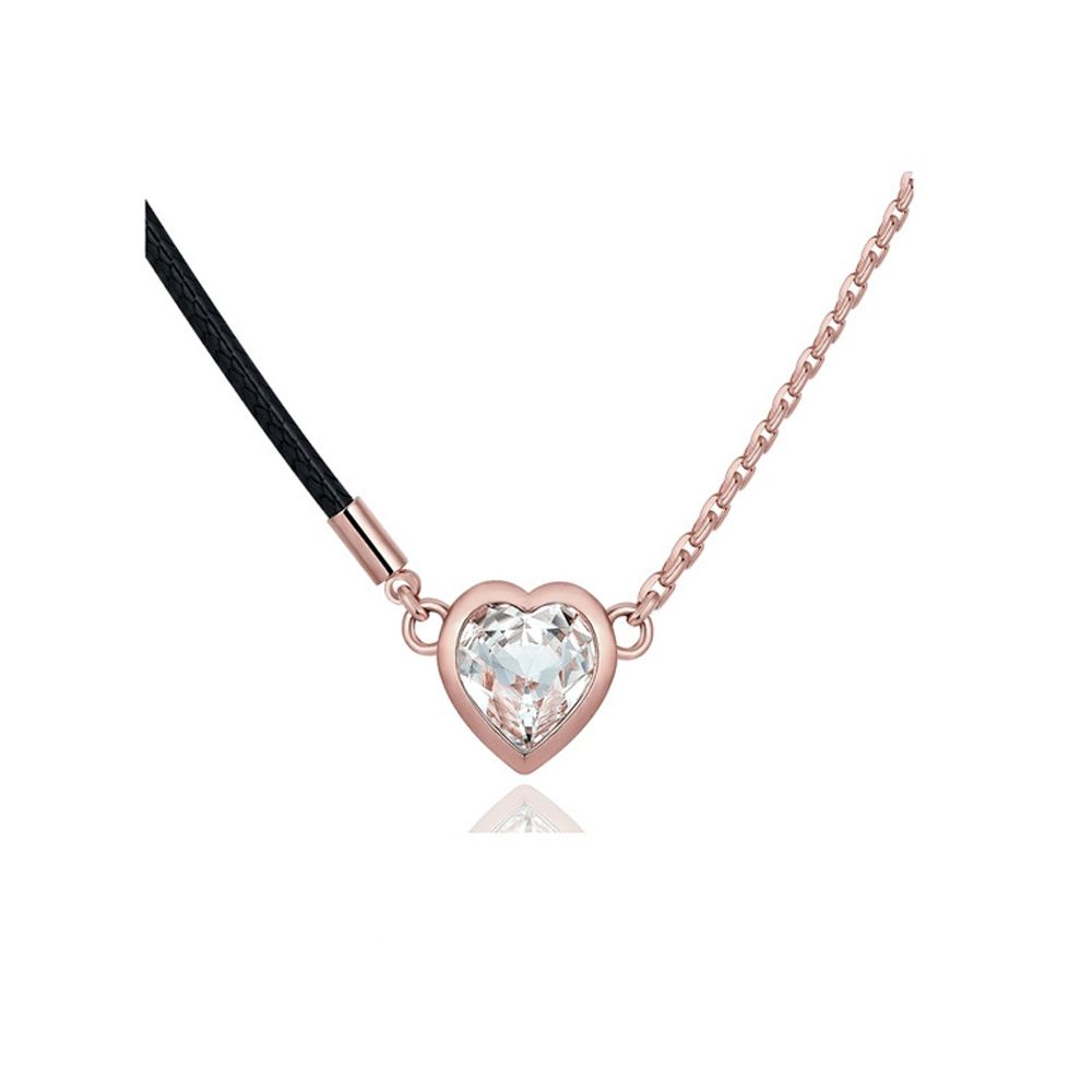 Swarovski - White Swarovski Crystal Elements Heart Necklace and Rose Gold Plated