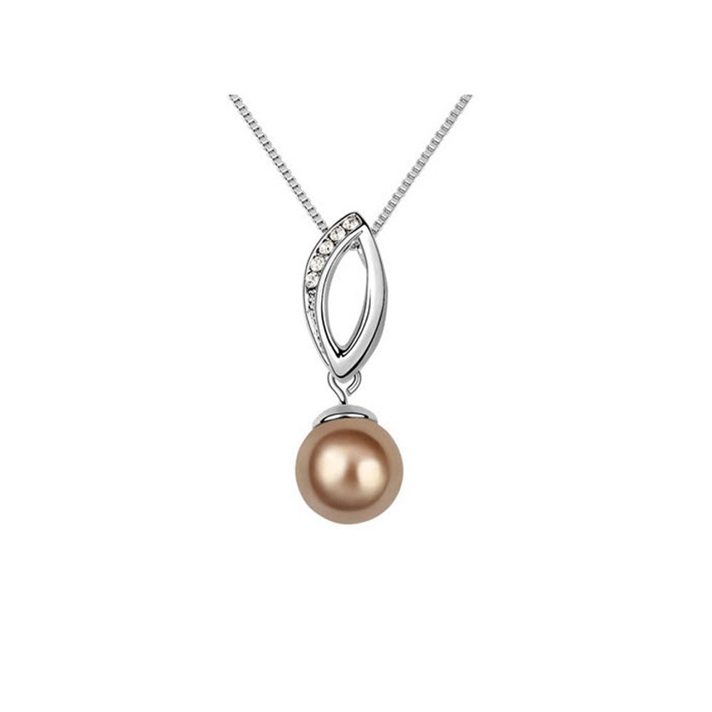Bronze Pearl and Crystal Pendant and white gold plated. This beautiful pendant in refined and elegant design, consists of a bronze pearl. At the top thereof, the carrier is set with small white crystals. The frame is plated in 18K white gold. Supplied with chain and adjustable 40 cm (5 cm). Pendant size: 3.5 cm x 1 cm