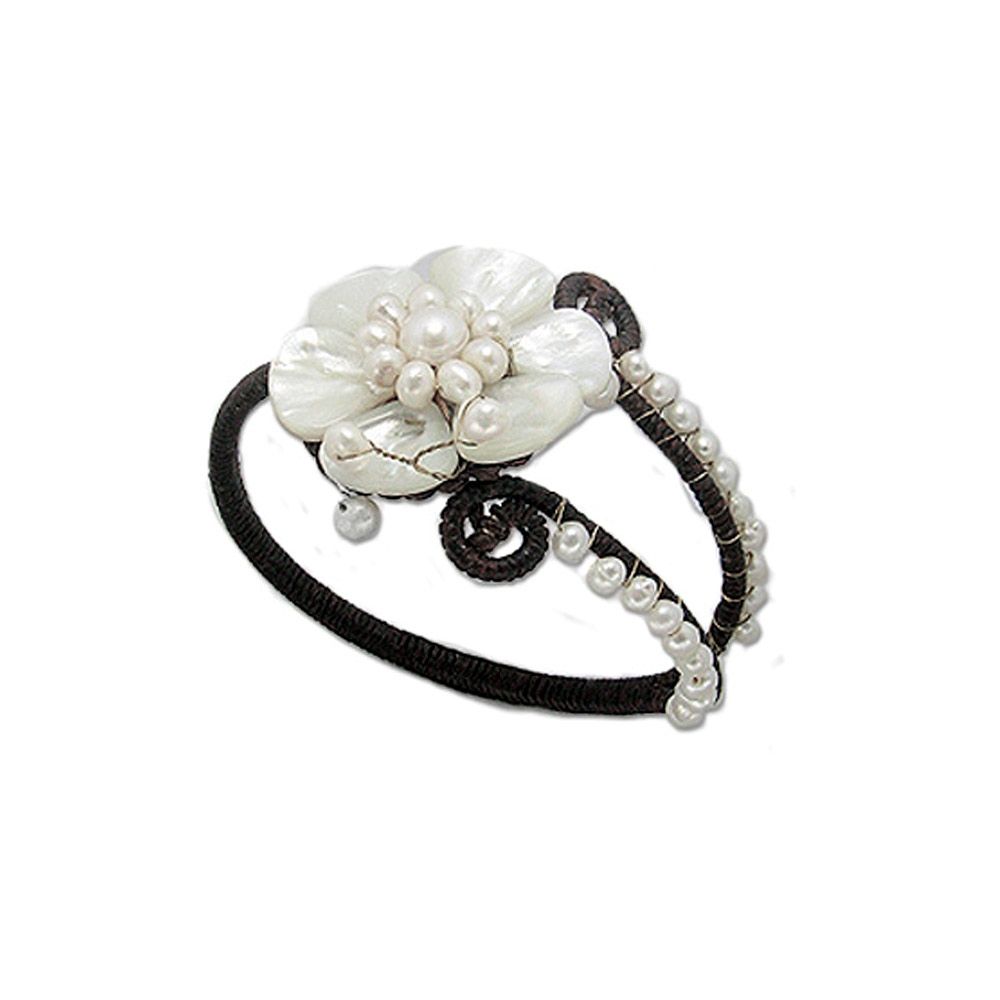 White Flower Pearl and Cotton Bracelet
