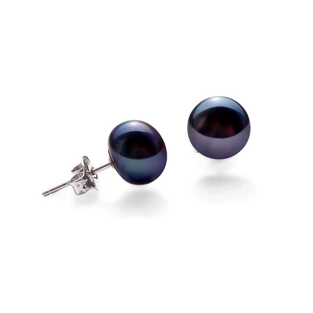 AA+ Black Freshwater Cultured Pearl of 7-7.5 mm Earrings and 925 Silver Mounting