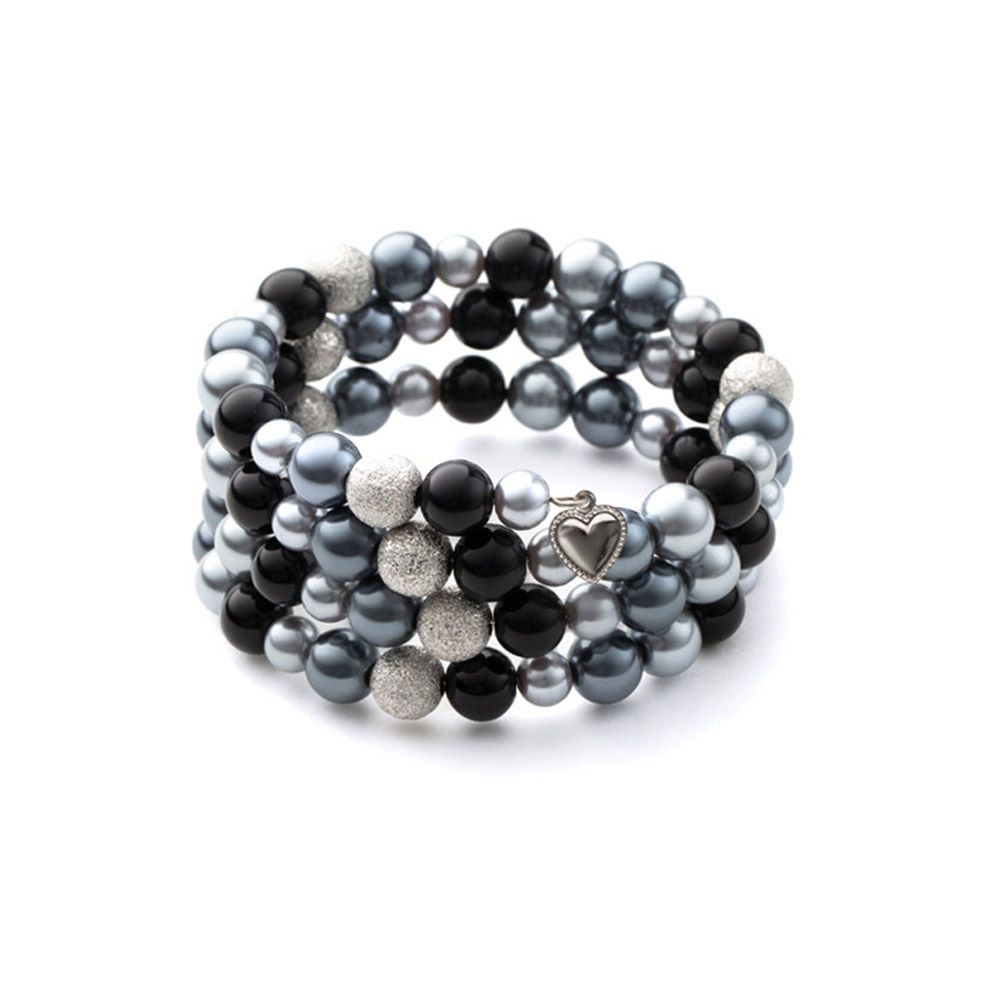Black Pearls and Rhodium Plated 3 Rows Bracelet