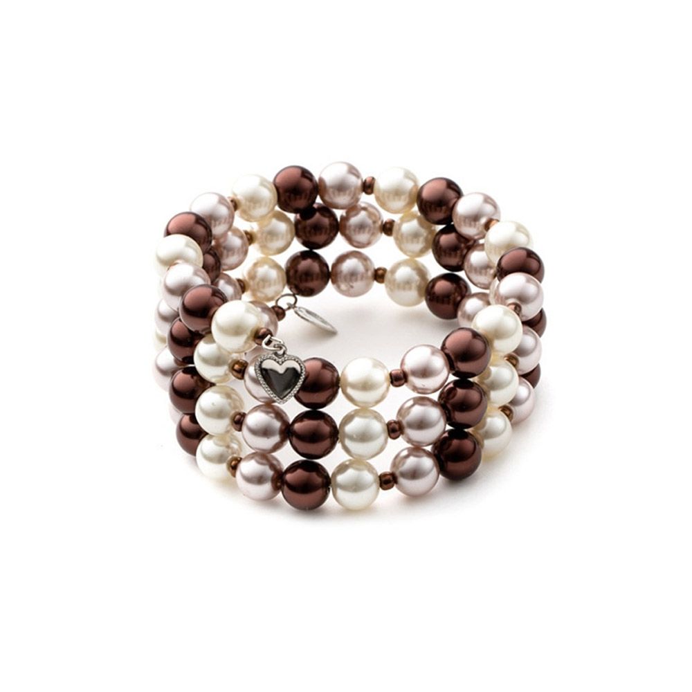 Brown Pearls and Rhodium Plated 3 Rows Bracelet