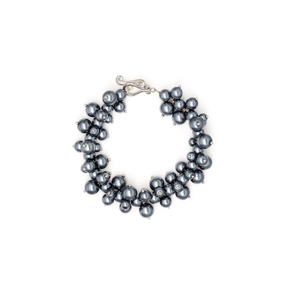 Silver Grey Multi Pearls, Crystal and Rhodium Plated Bracelet