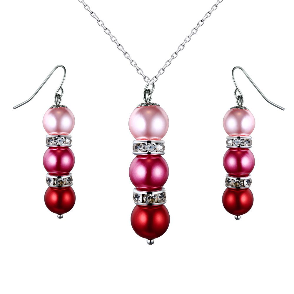 Pink Pearls and Crystal Pendant and Earrings Set