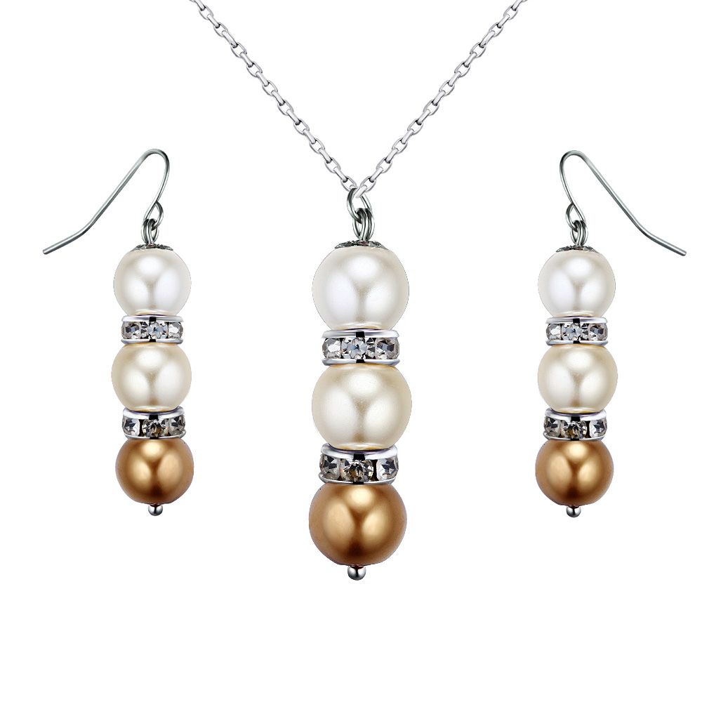 Yellow Pearls, Crystal Pendant and Earrings Set