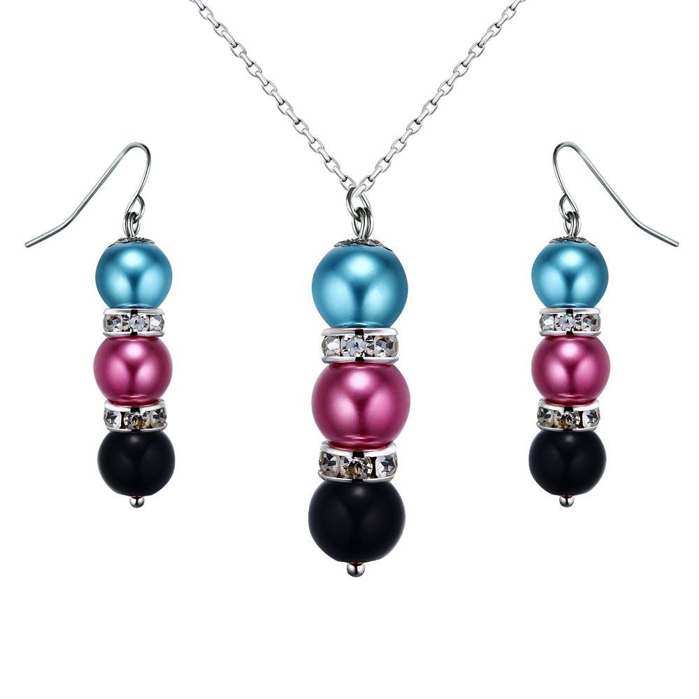 Multicolor Pearls, Crystal Pendant and Earrings Set