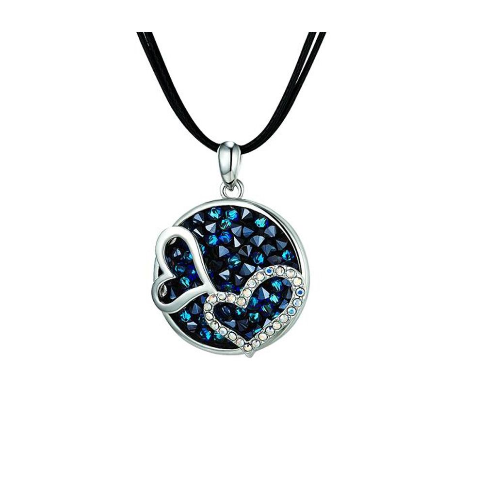Swarovski - Blue Swarovski Crystal Elements Double Hearts Necklace and Rhodium Plated