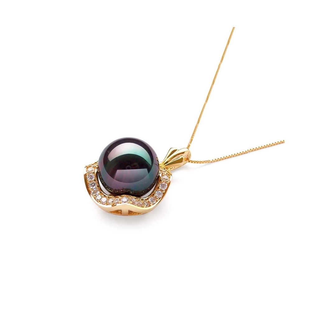 Imitation pearl pendant in black reconstituted mother-of-pearl and yellow gold plated