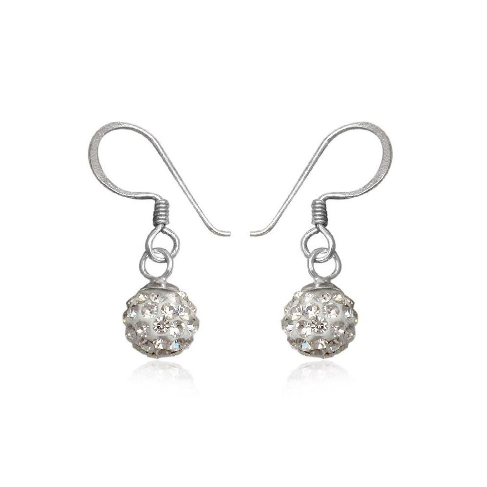 White Crystal dangling Earrings and 925 Silver This pair of earrings is set with 925 white Preciosa crystals. This magnificent creation, easy to wear, add a touch of elegance to any occasion. Diameter: 6 mm. Weight: 0.91 grams Suitable for pierced ears