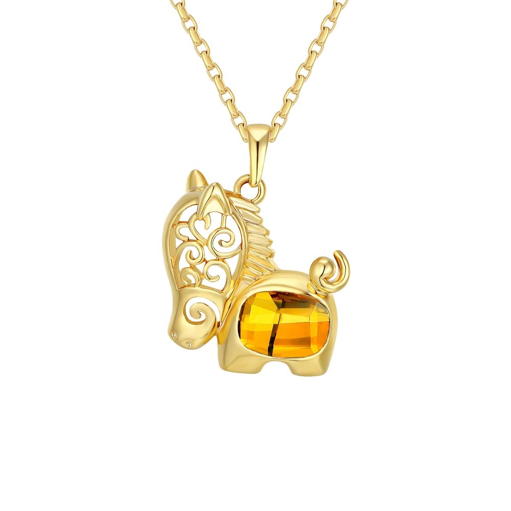 Swarovski - Yellow Swarovski Crystal Elements Horse Pendant and Yellow Gold Plated