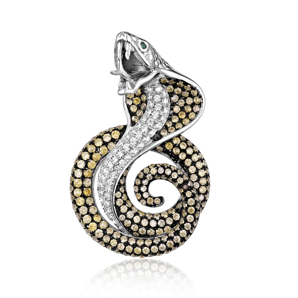 Swarovski - Cobra Snake Pendant 925 Silver and 267 White and Green Swarovski Crystal Zirconia