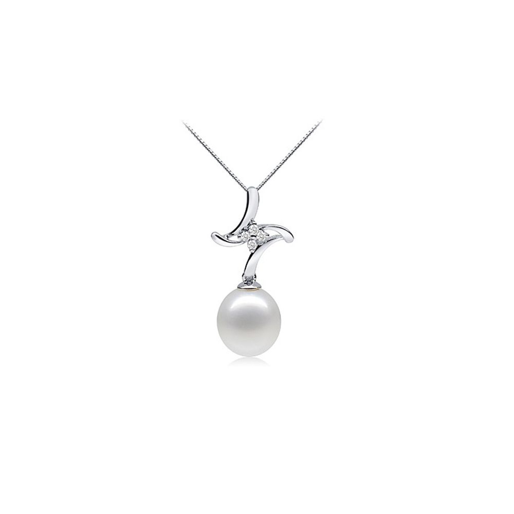 White Freshwater Pearl Pendant, 925 Silver and Cubic Zirconia