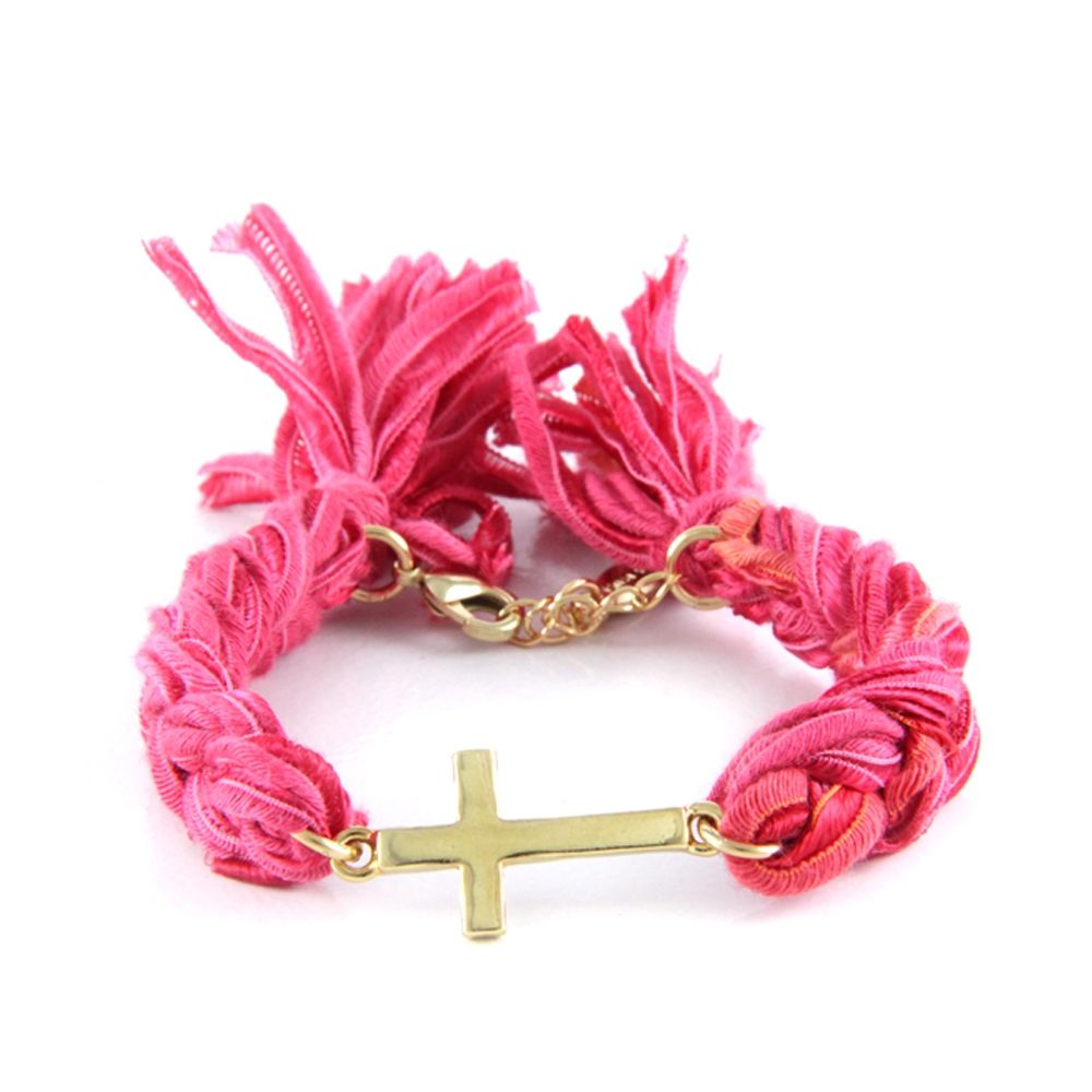 Ettika - Red Ribbons and Yellow Gold Cross Bracelet