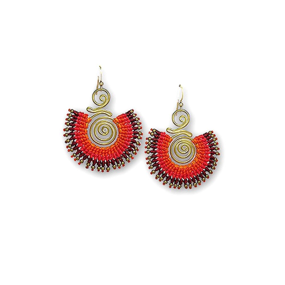 Gold Pearl and Gold Metal Orange Spiral Earrings