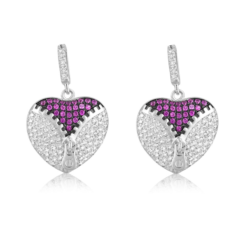 Swarovski - 206 White and Pink Swarovski Crystal Zirconia Heart Earrings and 925 Silver