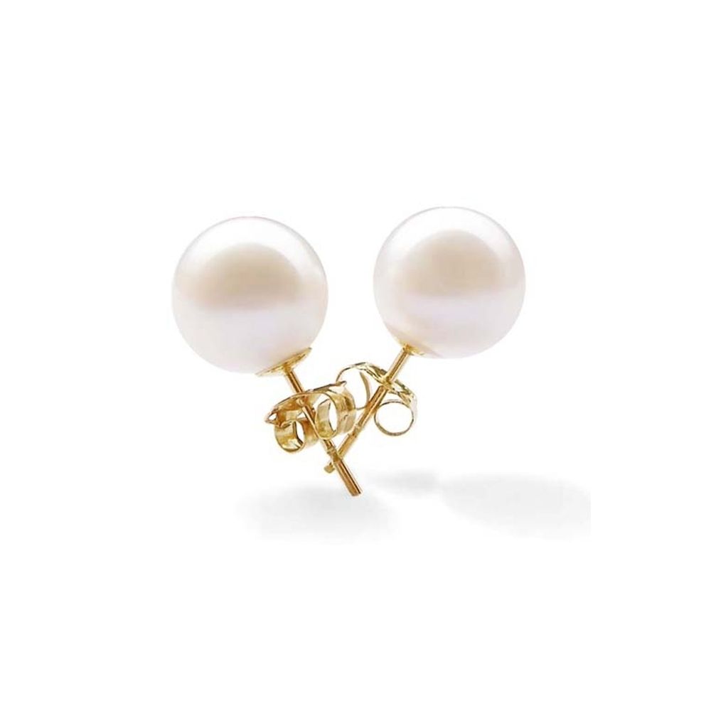 White AAA Freshwater Pearl and 18K Yellow solid Gold Earrings