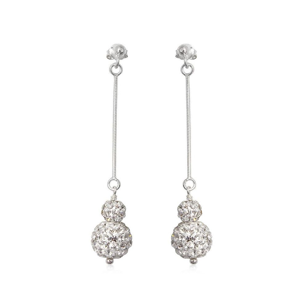 White Crystal dangling Earrings and 925 Silver This pair of earrings is set with 925 white Preciosa crystals. This magnificent creation, easy to wear, add a touch of elegance to any occasion. Dimensions: 6 x 1.00 cm. Weight: 4.1 grams Suitable for pierced ears