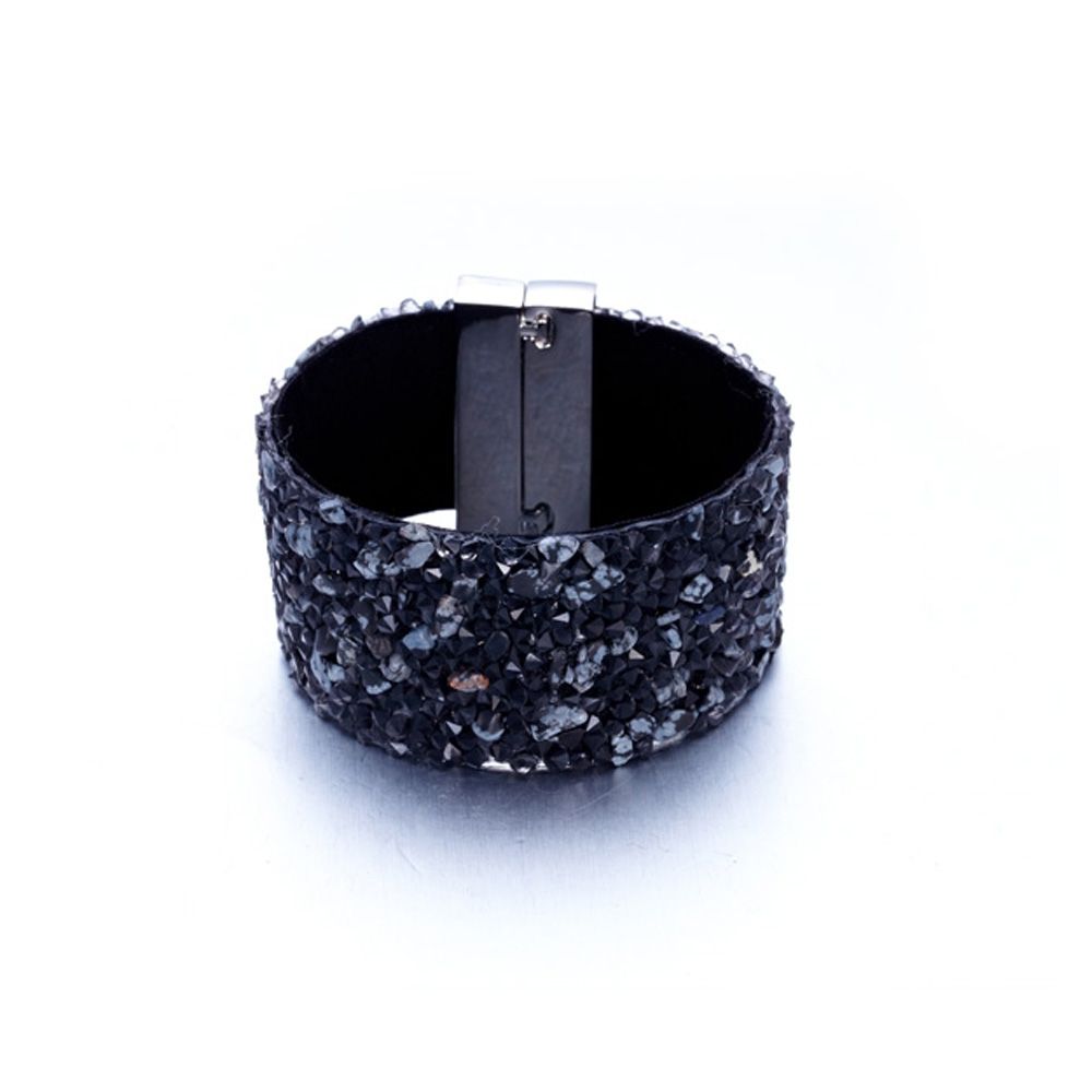 Swarovski - Black Swarovski Crystal Elements and Grey Gems and Velvet Bracelet