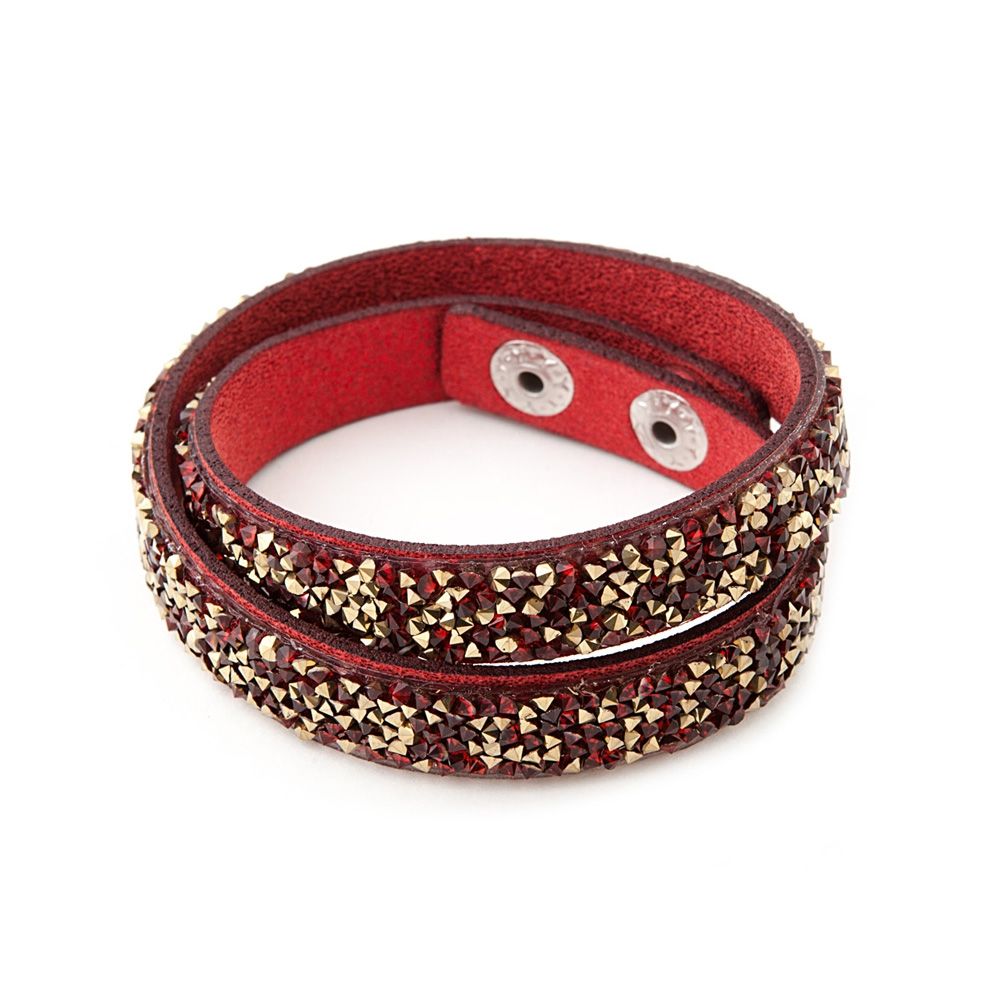 Swarovski - Gold and Red Swarovski Crystal Elements and red leather Bracelet