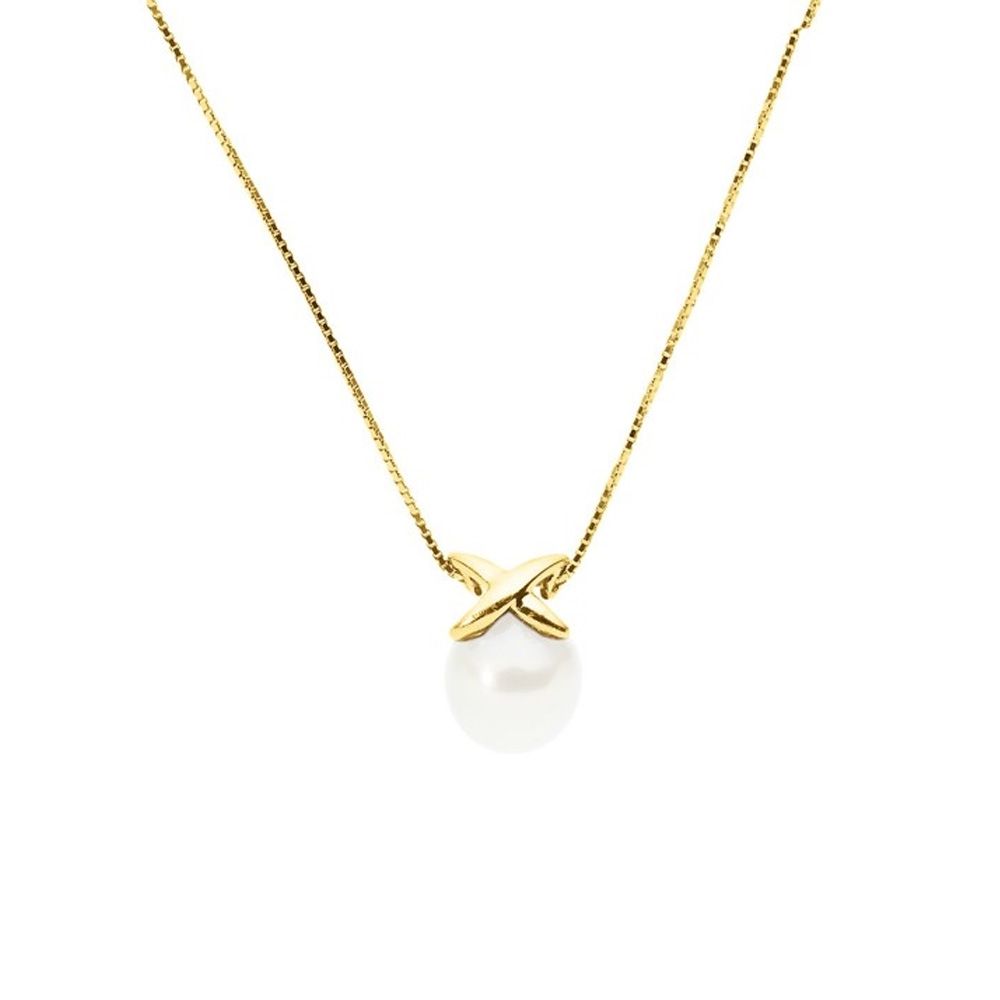 White Freshwater Pearl and 9K Yellow Gold Choker necklace Made in France Freshwater Cultured Pearl AA quality Pearl shape: Pear Pearl size: 8 mm Color: Natural white Luster: Excellent Material: 375/1000 yellow gold - 9 carats Weight of gold: 1.50 gr Type: Choker Venetian Chain Length 42 cm Thickness 0.75 mm Spring clasp