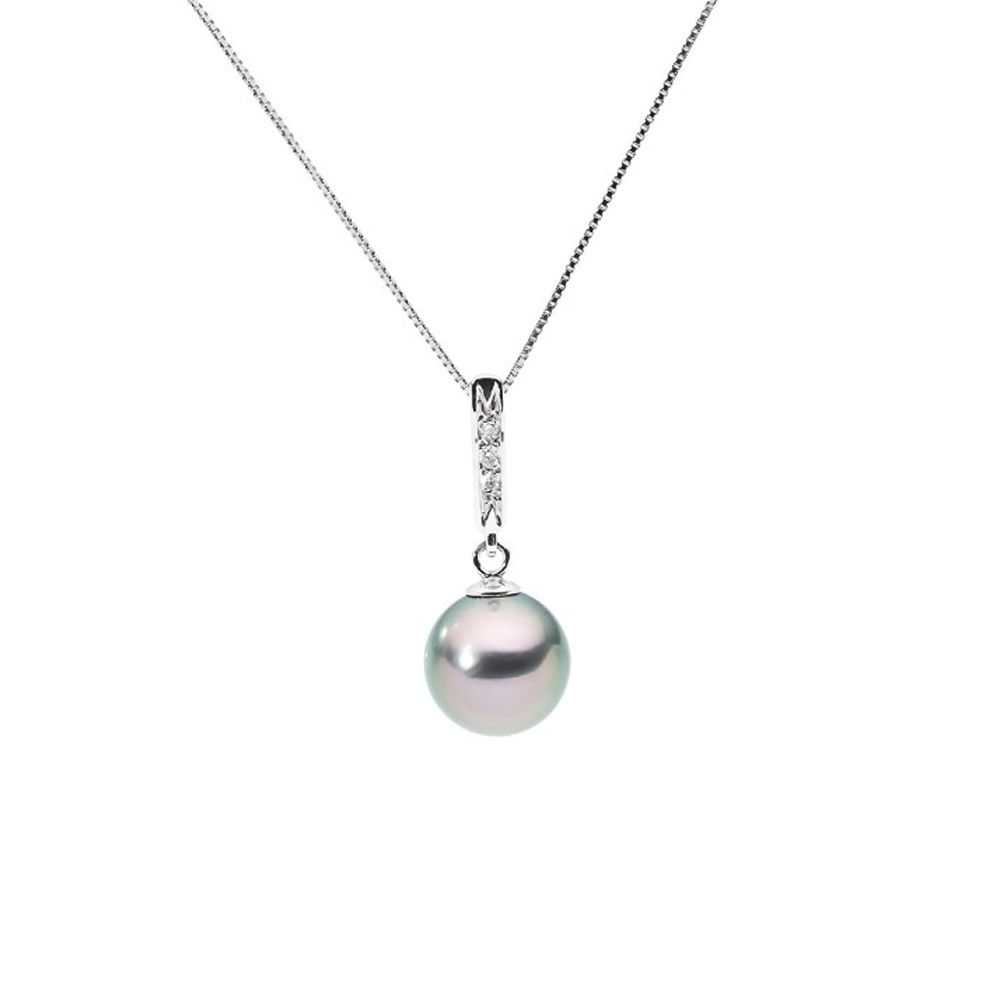Black Tahitian Pearl and Diamonds Pendant and White Gold 375/1000