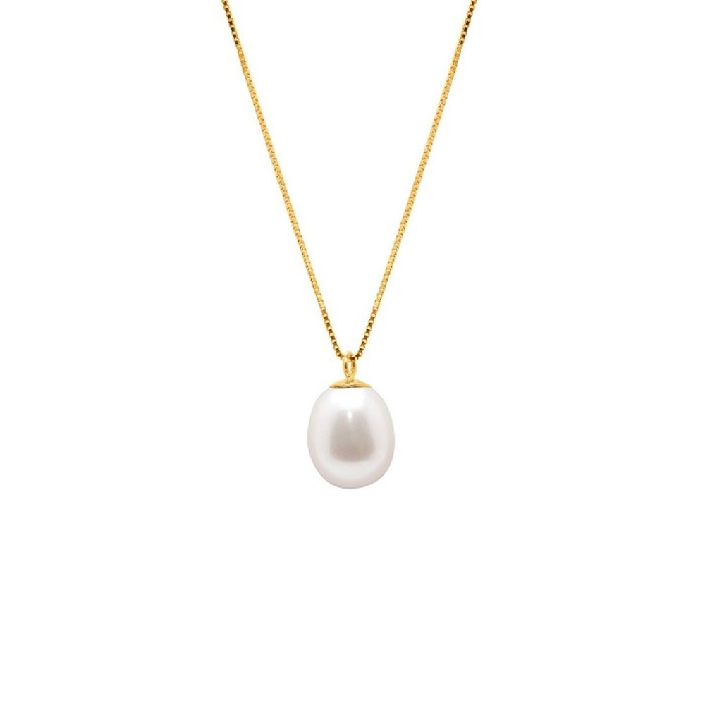 White Freshwater Pearl and 9K Yellow Gold Choker necklace and Pendant Made in France Freshwater Cultured Pearl AA quality Pearl shape: Pear Pearl size: 9 mm Color: Natural white Luster: Excellent Material: 375/1000 yellow gold - 9 carats Weight of gold: 1.15 gr Type: Choker Venetian Chain Length 42 cm Thickness 0.75 mm Spring clasp