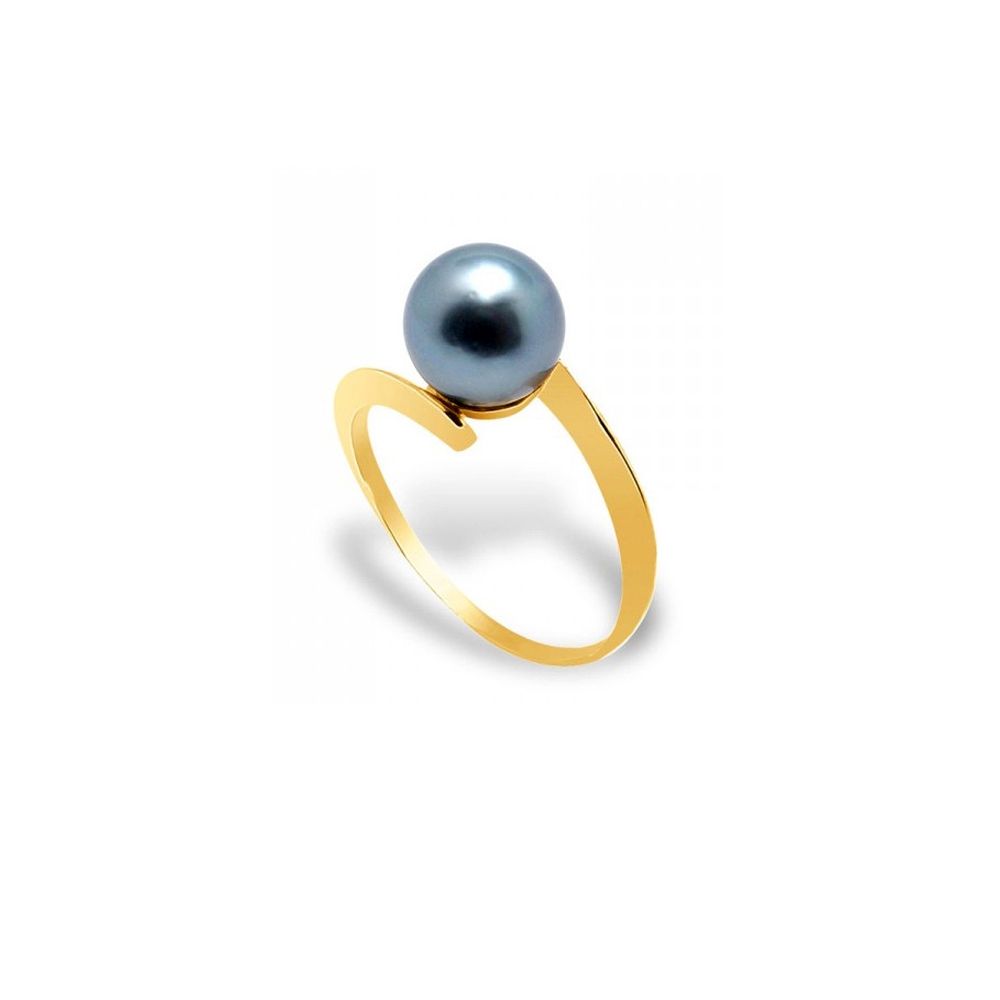 Black Tahitian Pearl Ring and Yellow Gold 375/1000