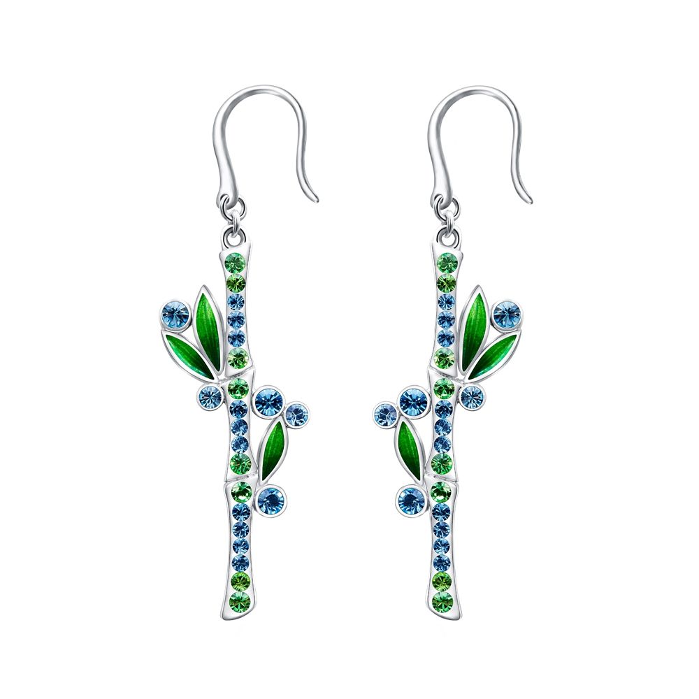 Swarovski - Blue and Green Swarovski Crystal Elements Bamboo Earrings