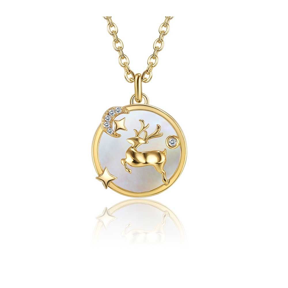 Swarovski - Necklace Woman White Swarovski Crystal Reindeer Pendant and Yellow Gold Plated