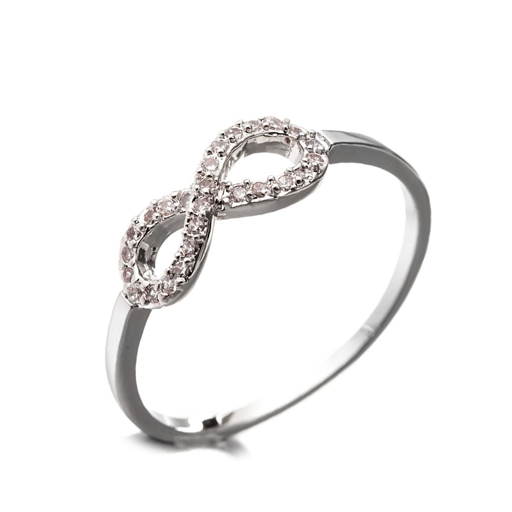 Rhodium Plated Infinity Ring and White Cubic Zirconia