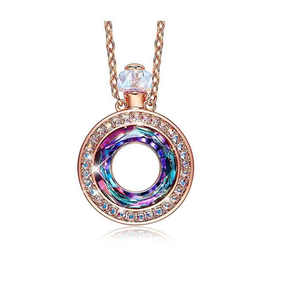 Swarovski - Perfume Bottle Pendant Necklace with Swarovski Crystal Pink Blue Purple