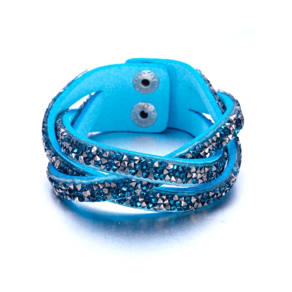 Swarovski - Silvery and Turquoise Swarovski Crystal Elements and leather Interlaced Bracelet