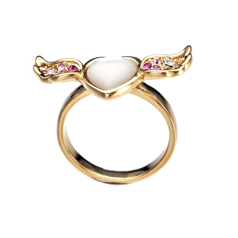 Swarovski - Pink White Swarovski Elements Crystal Heart and Wing Mother of Pearl Ring